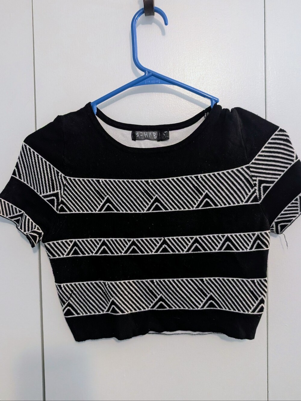 Rehab Black and White Geometric Crop Top
